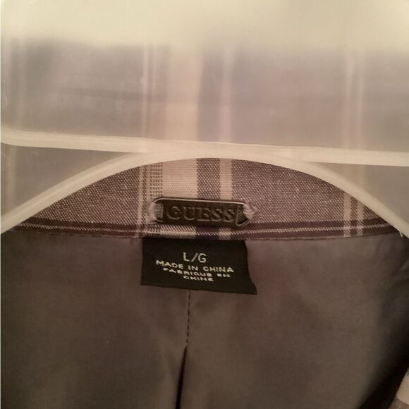 GUESS Y2K SIZE LARGE LINED GRAY PLAID BELTED SHORT SLEEVE JACKET BLAZER - Picture 6 of 8